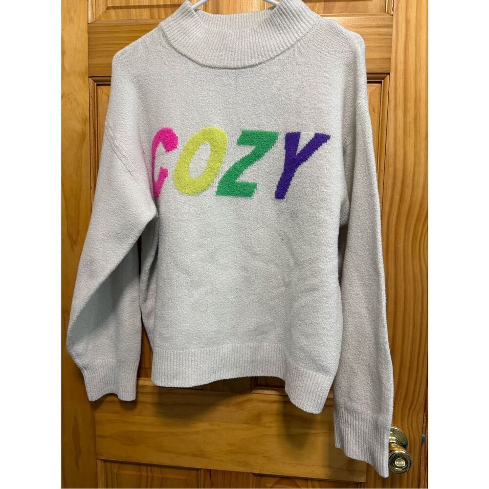 a new day White 'COZY' Knit Sweater with Neon Lettering size M